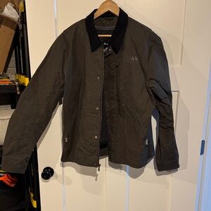 Men's Brown Military Field Jacket with Contrast Black Collar